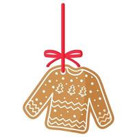 Weihnachten festliche Pullover Lebkuchen mit weißer Zuckerglasur mit rotem Band bedeckt. vektor