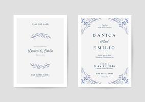 minimalistische und einfache Hochzeitseinladung mit schönen Aquarellblättern vektor