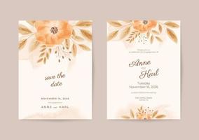 romantische rustikale Hochzeitseinladungsschablone mit schönem Blumenaquarell vektor