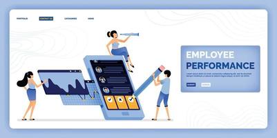 vektorillustration av analysera och bedöma de anställdas prestationer och framsteg värdestatistikdesign kan användas för målsida webbsida mobilappar affisch flyer ui ux vektor