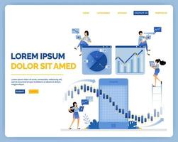 design av appar för att i grunden hjälpa till att analysera aktiekurser och företagsinvesteringsprospekt för att köpa vektorillustration kan användas för målsida webbsida mobilappar affisch flyer ui ux vektor