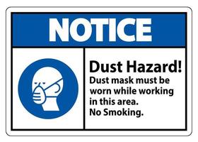 Hinweis Rauchverbotsschild Staubgefahr Staubmaske muss bei der Arbeit in diesem Bereich getragen werden vektor