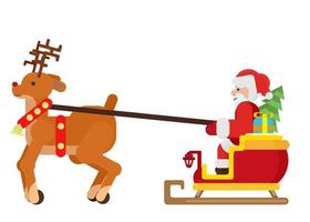 en ren kör en släde med jultomten och en julgran vektor