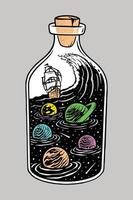 Segeln Sie das Universum in einer Flaschenillustration