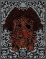 Abbildung König Satan auf gotische Gravur Ornament Stil vektor