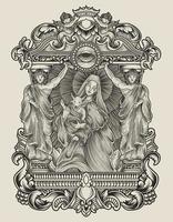 Illustration Baby Baphomet und Mutter mit Gravur Ornament Stil vektor