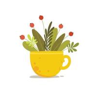 växtbukett med röda bär i keramisk kopp konceptbakgrund, tecknad stil vektor
