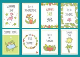 Sommer-Set von Verkaufsbanner-Vorlagen mit süßen, handgezeichneten Designelementen, handgeschriebenen Schriftzügen und Texturen. Vektorillustration für Ihr Webdesign. Sommer. vektor