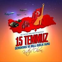 Vektor-Illustration. türkischer Feiertag. Übersetzung aus dem Türkischen, der Tag der Demokratie und der nationalen Einheit der Türkei, Veteranen und Märtyrer vom 15. Juli. mit urlaub vektor