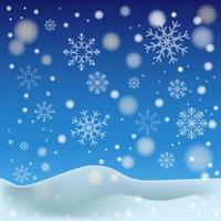 weißer fallender Schnee, große Schneeverwehungen, verschiedene Schneeflocken, festlicher Weihnachtshintergrund - Vektor