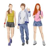 Stilvoll gekleideter Junge und zwei Mädchen im Teenageralter auf weißem Hintergrund - Vektor