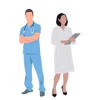 man och kvinna läkare, sjuksköterska eller ordningsvakt på en vit bakgrund, behandling av sjukdomar och virus - vektor