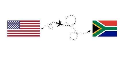 Flug und Reise von den USA nach Südafrika mit dem Reisekonzept des Passagierflugzeugs vektor