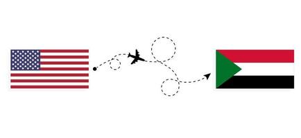 flyg och resor från usa till sudan med passagerarflygplan vektor