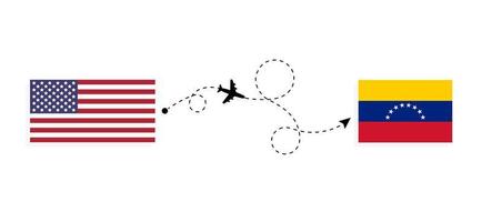 Flug und Reise von den USA nach Venezuela mit dem Reisekonzept für Passagierflugzeuge vektor