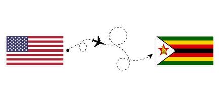Flug und Reise von den USA nach Simbabwe mit dem Reisekonzept für Passagierflugzeuge vektor