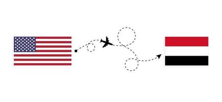 Flug und Reise von den USA in den Jemen mit dem Reisekonzept für Passagierflugzeuge vektor