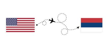 Flug und Reise von den USA nach Serbien mit dem Reisekonzept des Passagierflugzeugs vektor