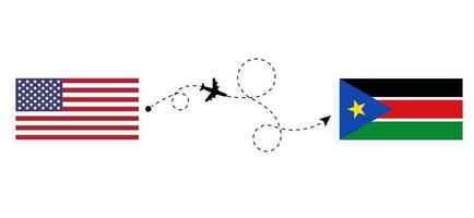 Flug und Reise von den USA in den Südsudan mit dem Reisekonzept des Passagierflugzeugs vektor