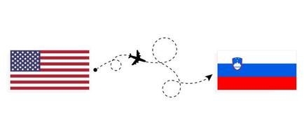 Flug und Reise von den USA nach Slowenien mit dem Reisekonzept für Passagierflugzeuge vektor