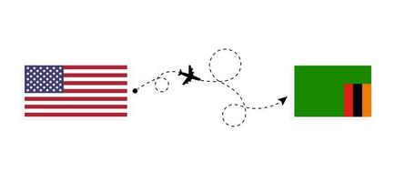Flug und Reise von den USA nach Sambia mit dem Reisekonzept des Passagierflugzeugs vektor
