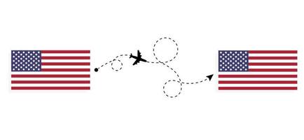 Flug und Reise von den USA nach den USA mit dem Reisekonzept für Passagierflugzeuge vektor