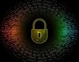 geschlossenes Vorhängeschloss auf digitalem Hintergrund, Cybersicherheit