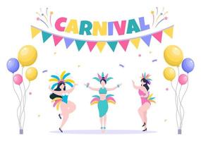 glad karneval firande bakgrund vektorillustration. folkfestival med färgglad fest, konfetti, dans, musik och ljusa kostymer för affisch vektor