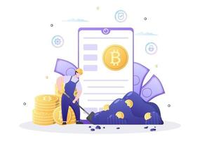cryptocurrency plånboksapp på mobil av blockchain-teknik, bitcoin, penningmarknad, altcoins eller finansväxling med kreditkort i platt vektorillustration vektor