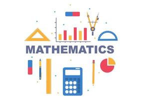 lära sig matematik i utbildning och kunskap bakgrund tecknad vektorillustration. naturvetenskap, teknik, teknik, formel eller grundläggande matematik vektor