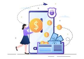 Kryptowährungs-Wallet-App auf dem Handy von Blockchain-Technologie, Bitcoin, Geldmarkt, Altcoins oder Finanzaustausch mit Kreditkarte in flacher Vektorillustration vektor
