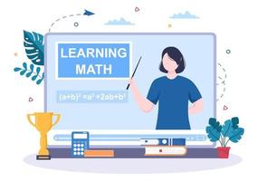 lära sig matematik i utbildning och kunskap bakgrund tecknad vektorillustration. naturvetenskap, teknik, teknik, formel eller grundläggande matematik vektor