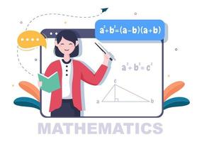 lära sig matematik i utbildning och kunskap bakgrund tecknad vektorillustration. naturvetenskap, teknik, teknik, formel eller grundläggande matematik vektor