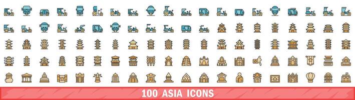 100 Asien Symbole Satz, Farbe Linie Stil vektor