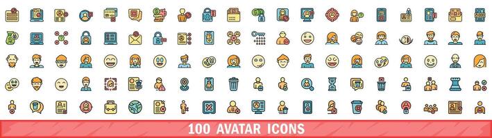 100 avatar ikoner uppsättning, Färg linje stil vektor