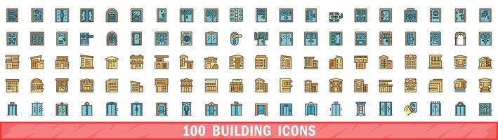 100 Gebäude Symbole Satz, Farbe Linie Stil vektor