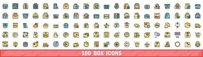 100 Box Symbole Satz, Farbe Linie Stil vektor