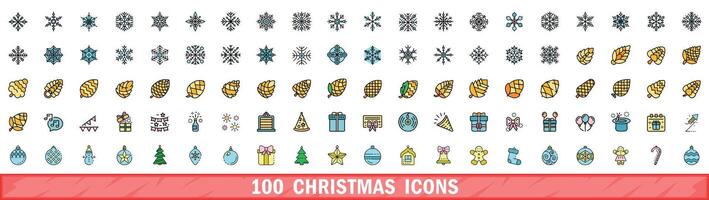 100 Weihnachten Symbole Satz, Farbe Linie Stil vektor