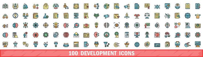 100 utveckling ikoner uppsättning, Färg linje stil vektor