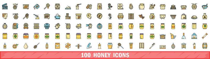 100 Honig Symbole Satz, Farbe Linie Stil vektor