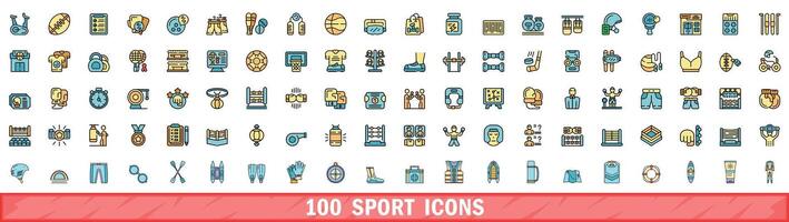 100 sport ikoner uppsättning, Färg linje stil vektor