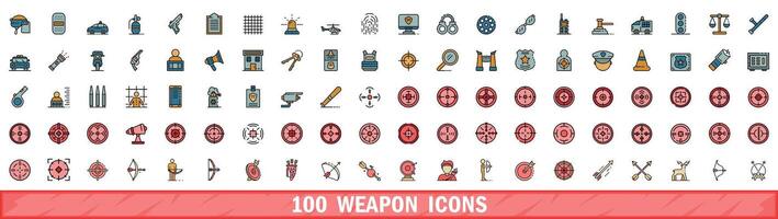 100 Waffe Symbole Satz, Farbe Linie Stil vektor