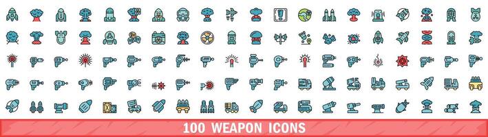 100 Waffe Symbole Satz, Farbe Linie Stil vektor