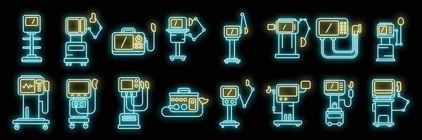 Symbole für medizinische Maschinen des Beatmungsgeräts setzen Vektorneon vektor