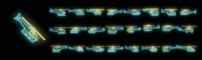 Rettungshubschrauber-Symbole setzen Vektor-Neon vektor