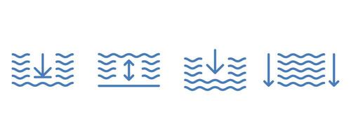 Wasser Tiefe Symbol mit Pfeile. Wasser Tiefe Linie Gliederung Symbol. Vektor Illustration.