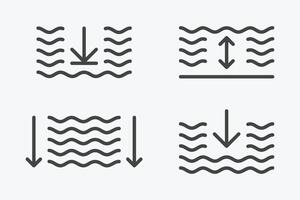 Wasser Tiefe Symbol Satz. tief Symbol Vektor im linear. linear Wasser Tiefe Symbol mit Pfeile.