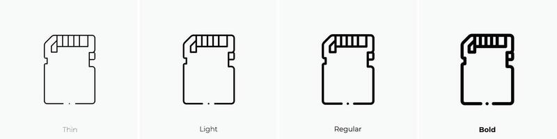 Mikro sd Karte Symbol. dünn, Licht, regulär und Fett gedruckt Stil Design isoliert auf Weiß Hintergrund vektor