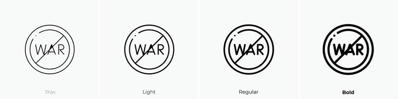 Nej krig ikon. tunn, ljus, regelbunden och djärv stil design isolerat på vit bakgrund vektor