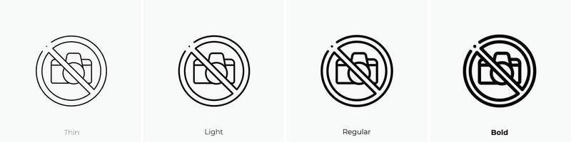 Nein Kamera Symbol. dünn, Licht, regulär und Fett gedruckt Stil Design isoliert auf Weiß Hintergrund vektor